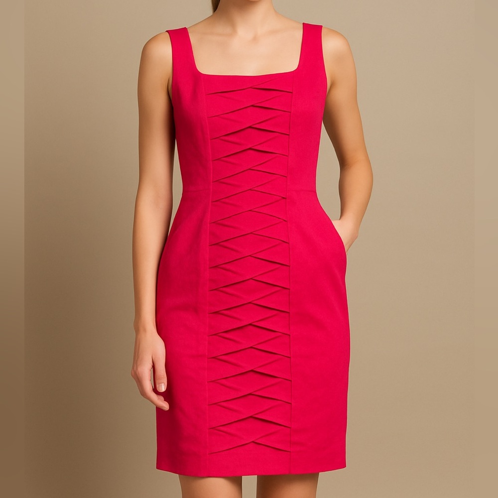 New Directions Red Dress Sleeveless Pleated Criss Cross Front NWT